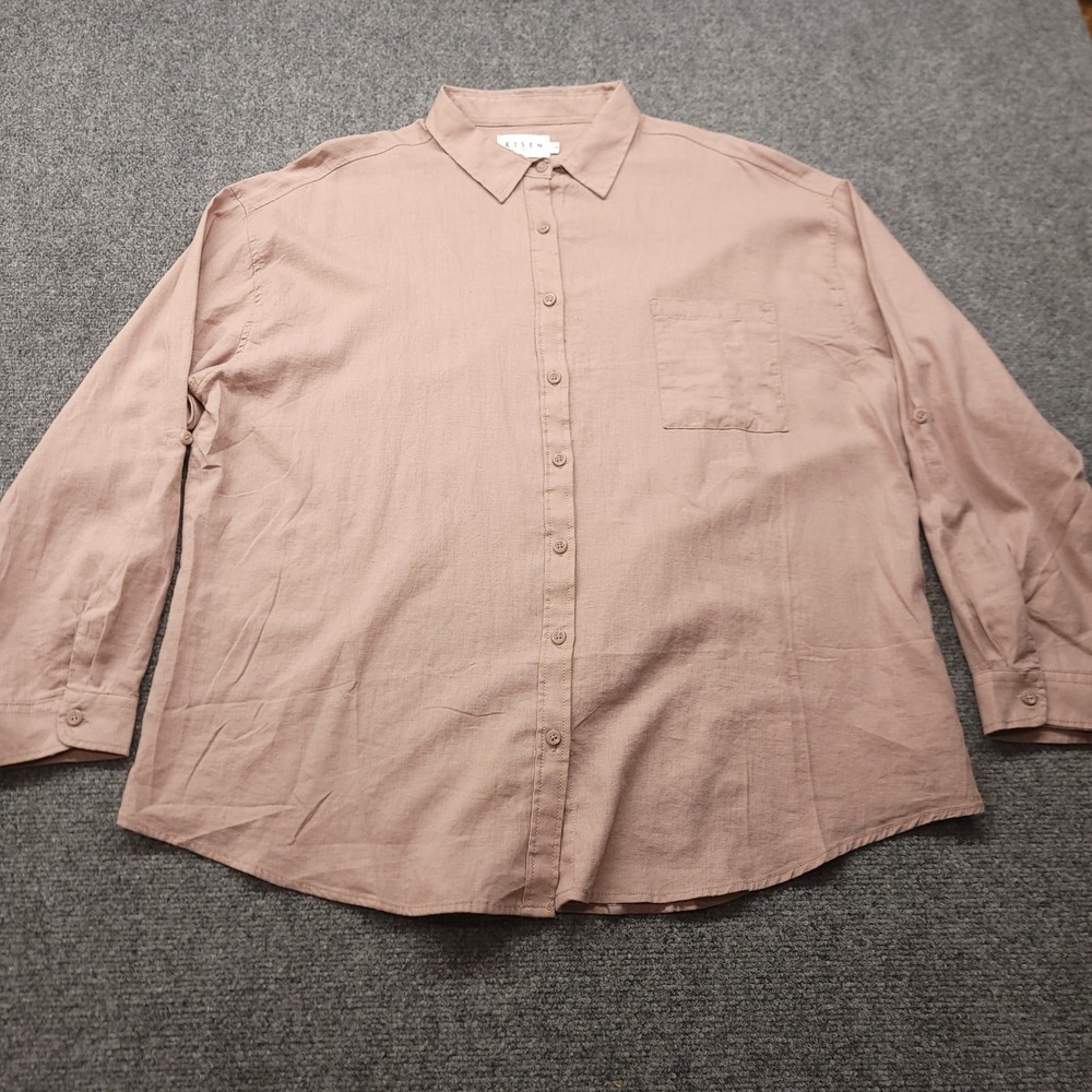 Risen Los Angeles Rosy Brown Linen Blend Button Down Shirt RDN1167J Womens Med